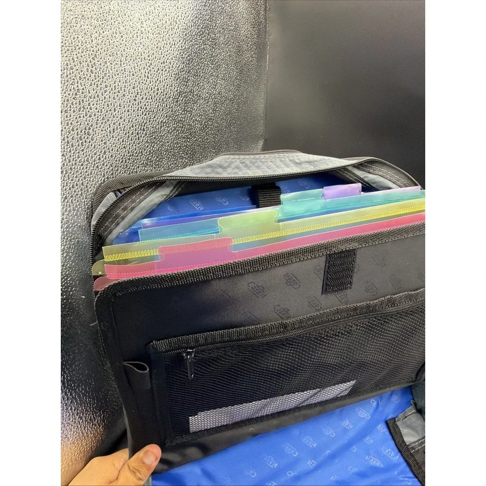 Case•it D-142 Mighty Zip Tab 3-Ring Binder Blue, 5-Color File, Handle, Strap